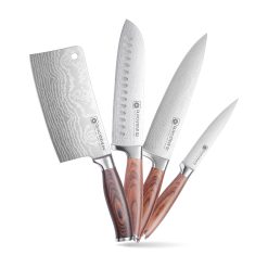 Bộ Dao 4 Món OLIVO STEVE - Vật Liệu Cao Cấp - Chuôi Gỗ Hồng - Thiết Kế Công Thái Học - Lưỡi Dao Sắc Bén