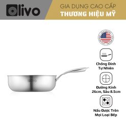 CHẢO INOX OLIVO STEVE 2685 – Chống Dính Tự Nhiên, Đáy 3 Lớp, Đường Kính 26cm, Sâu 8.5cm – Nấu Được Trên Mọi Loại Bếp
