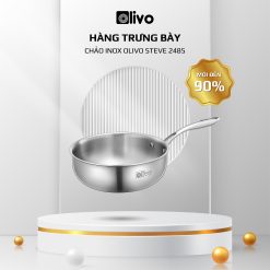 Chảo INOX OLIVO STEVE 2485 – Chống Dính Tự Nhiên, Đáy 4 Lớp, Đường Kính 24cm, Sâu Lòng 8.5cm, Nấu Được Trên Mọi Loại Bếp - Hàng Trưng Bày