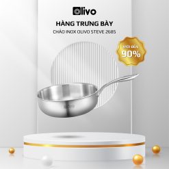 CHẢO INOX OLIVO STEVE 2685 – Chống Dính Tự Nhiên, Đáy 3 Lớp, Đường Kính 26cm, Sâu 8.5cm – Nấu Được Trên Mọi Loại Bếp - Hàng Trưng Bày