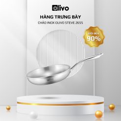 CHẢO INOX OLIVO STEVE 2655 – Chống Dính Tự Nhiên, An Toàn Cho Sức Khỏe, Đường Kính 26cm, Sâu 5.5cm, Nấu Được Trên Mọi Loại Bếp - Hàng Trưng Bày