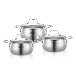 Bộ Nồi Olivo Steve CS - Bộ 3 Nồi - Đa Dạng Kích Thước - Inox 3 Lớp - Nắp Kính Cường Lực - Nấu Được Trên Mọi Loại Bếp