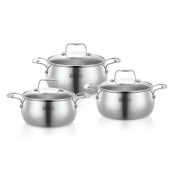 Bộ Nồi Olivo Steve CS - Bộ 3 Nồi - Đa Dạng Kích Thước - Inox 3 Lớp - Nắp Kính Cường Lực - Nấu Được Trên Mọi Loại Bếp