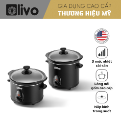 Nồi Nấu Chậm OLIVO SC25/SC30 - 3 Mức Nhiệt Cài Sẵn - Điều Khiển Núm Xoay - Lòng Gốm Tráng Men - Nắp Kính Cường Lực - Dung tích 2.5L/3L